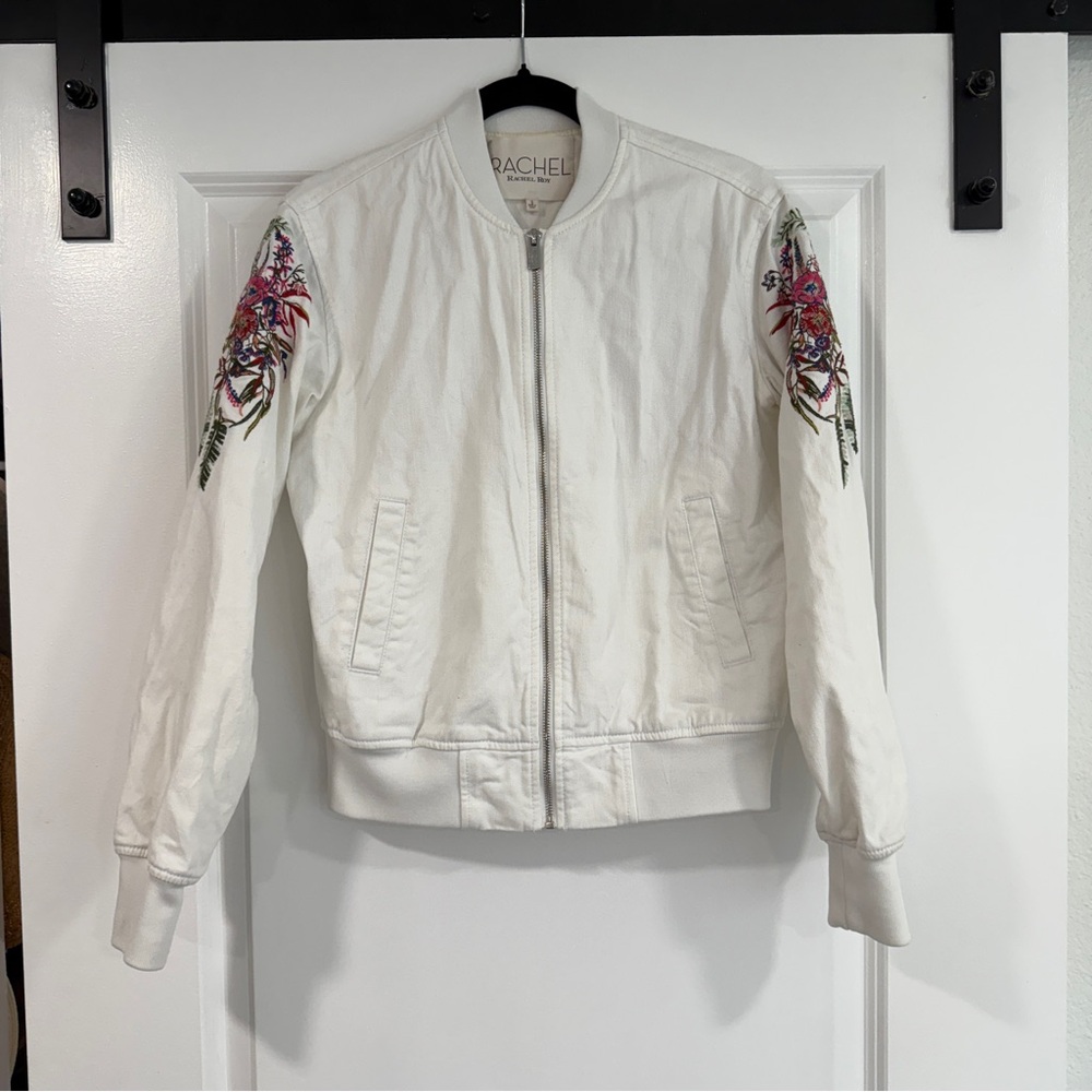 RACHEL ROY White Embroidered Bomber Jacket
